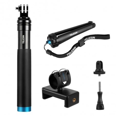 TELESIN Extendable Aluminum Alloy Selfie Stick With Tripod And Phone Clip