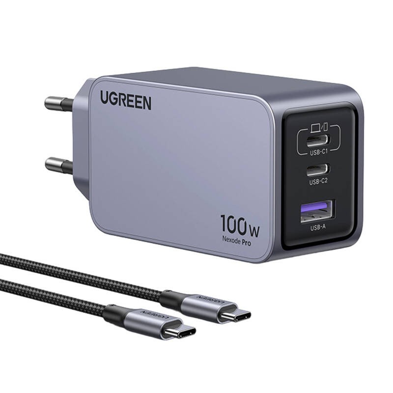 Ładowarka sieciowa Ugreen Nexode Pro 100W, GaN, USB + 2x USB-C