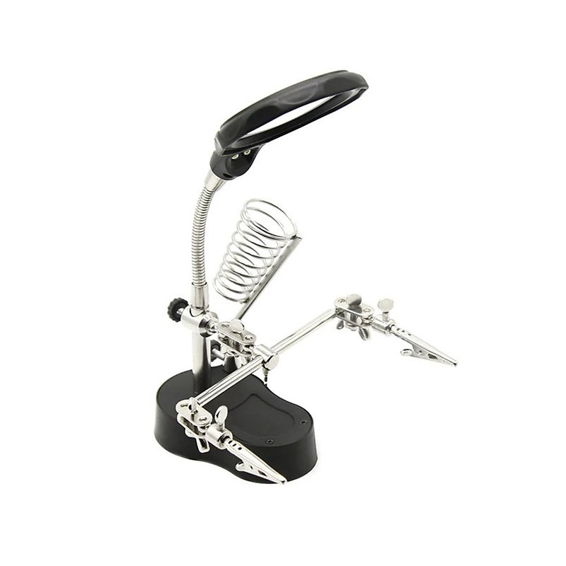 Sequre soldering aid PCB holder with magnifying glass (third hand)