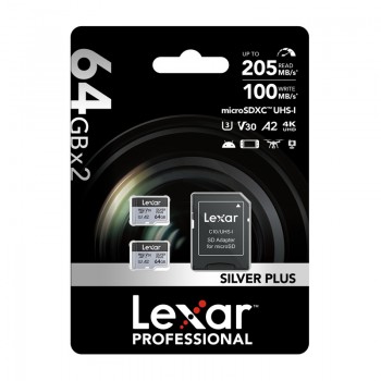 Zestaw 2 kart pamięci Lexar High-Performance Silver Plus microSDXC 2x64GB + adapter