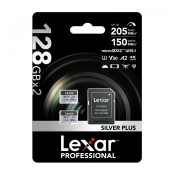 Zestaw 2 kart pamięci Lexar High-Performance Silver Plus microSDXC 2x128GB + adapter